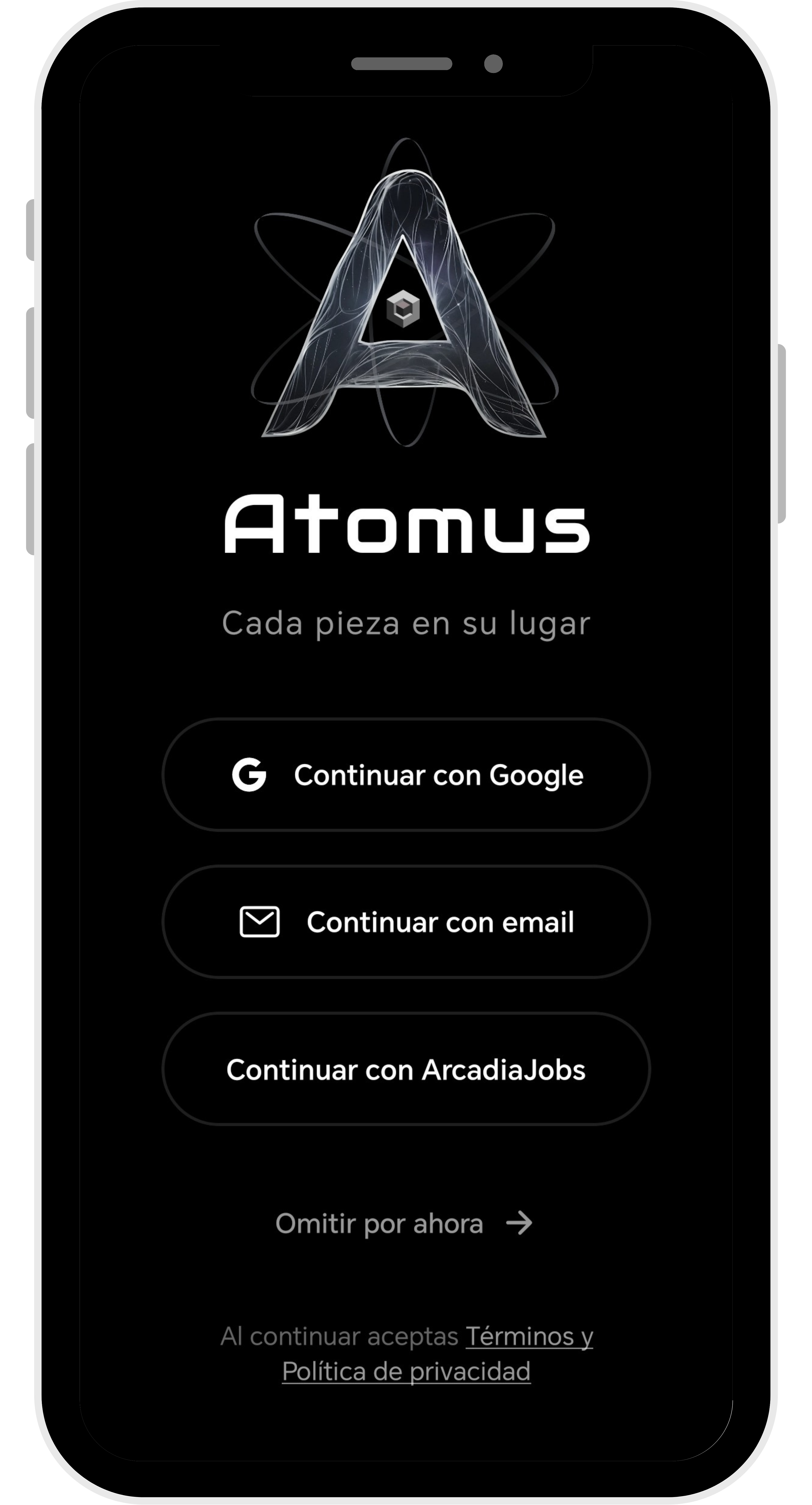 Pantalla de inicio de sesión de Atomus AI